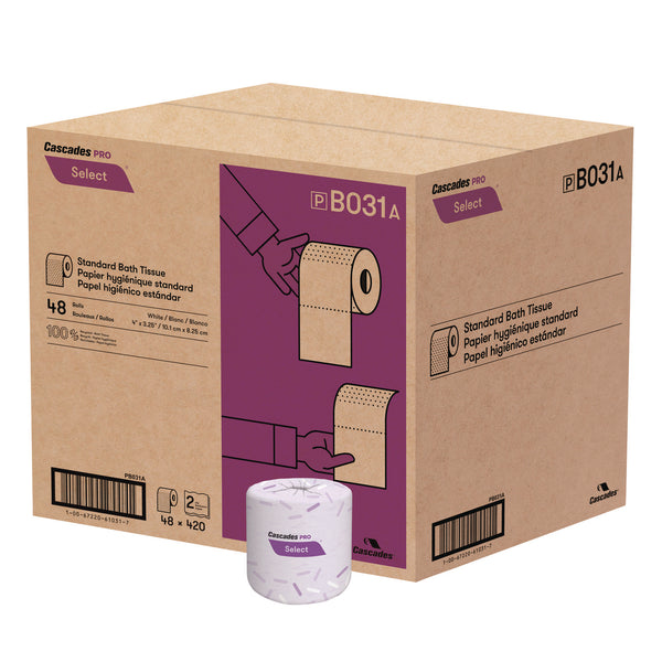 Cascades Select Standard Bath Tissue, 2-Ply, White, 4 x 3.25, 420 Sheets/Roll, 48 Rolls/Carton (CSDB031) Case of 48