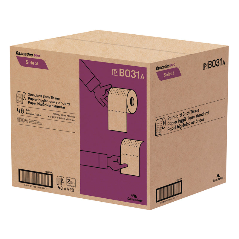 Cascades Select Standard Bath Tissue, 2-Ply, White, 4 x 3.25, 420 Sheets/Roll, 48 Rolls/Carton (CSDB031) Case of 48