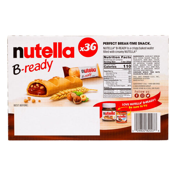 Nutella B-Ready, Hazelnut, 0.7 oz Bag, 36/Carton (GRR22002147) Case of 36