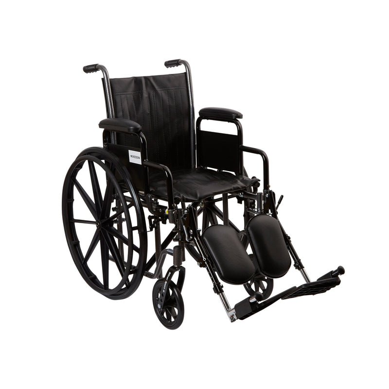 McKesson Wheelchair Dual Axle Desk Length Arm Swing-Away Elevating Legrest Black Upholstery 16 Inch Seat Width Adult 250 lbs. Weight Capacity (1065273_EA) 1/EA