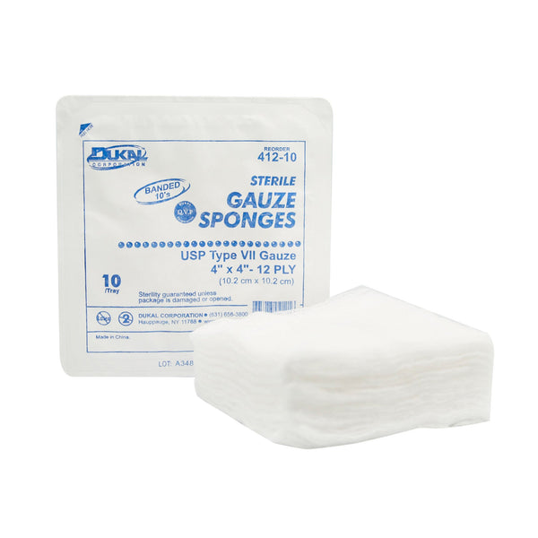 Dukal™ Gauze Sponge 4 X 4 Inch 12-Ply Sterile 10 per Pack (410596_TR) 10/TR