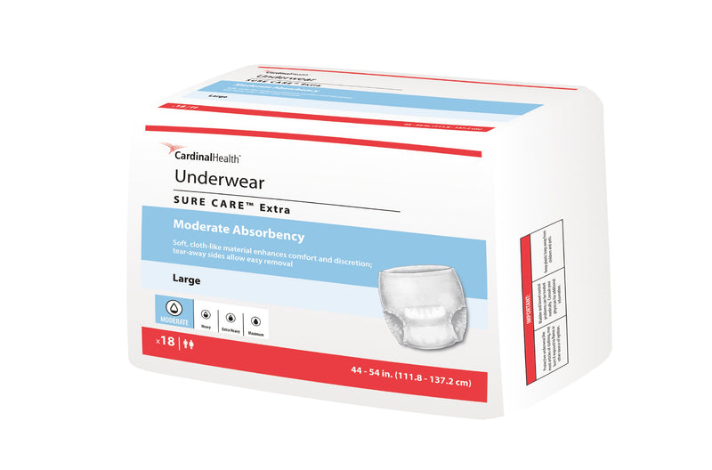 Sure Care™ Extra Unisex Adult Absorbent Underwear Pull On with Tear Away Seams Large Disposable Moderate Absorbency (814880_CS) 72/CS