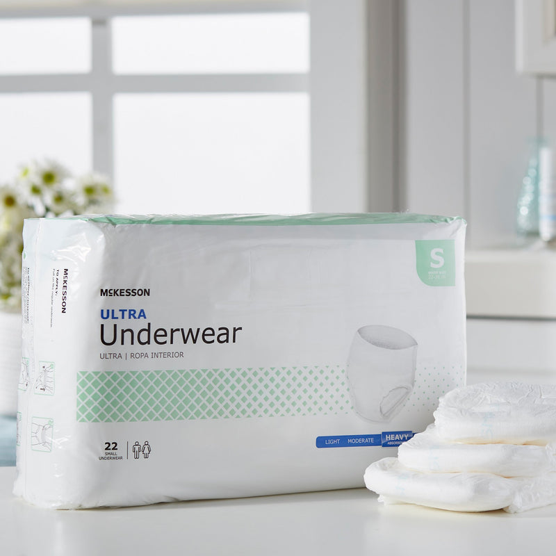 McKesson Ultra Unisex Adult Absorbent Underwear Pull On with Tear Away Seams Small Disposable Heavy Absorbency (884175_BG) 1/BG