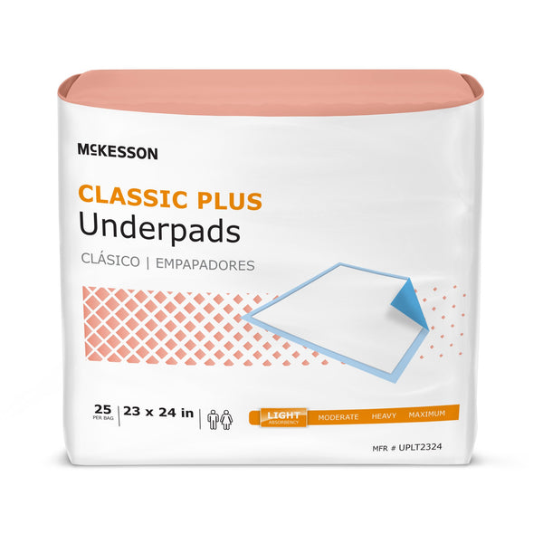 McKesson Classic Plus Disposable Underpad 23 X 24 Inch Fluff / Polymer Light Absorbency (730985_BG) 25/BG