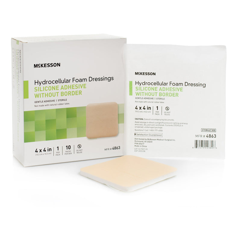 McKesson Foam Dressing 4 X 4 Inch Without Border Film Backing Silicone Gel Adhesive Square Sterile (1083086_CS) 200/CS