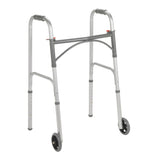 McKesson Dual Release Folding Walker with Wheels Adjustable Height Steel Frame 350 lbs. Weight Capacity 32 to 39 Inch Height (1128909_EA) 1/EA