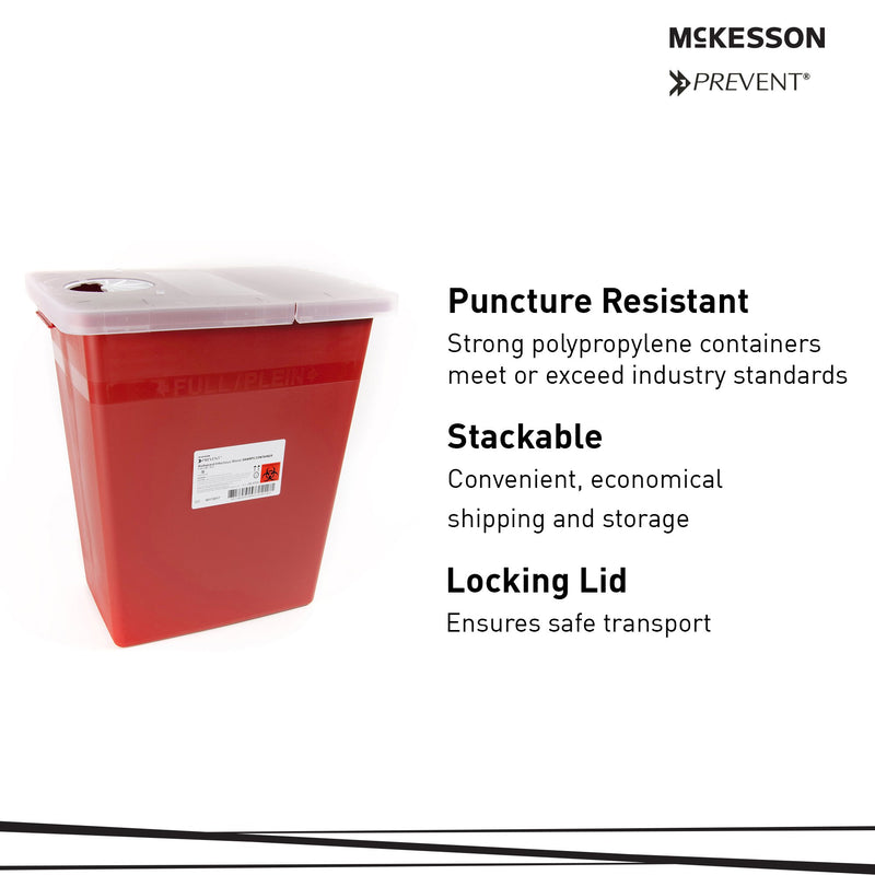 McKesson Prevent® Sharps Container Red Base 13-3/4 W X 13-3/4 D X 14 H Inch Horizontal / Vertical Entry 8 Gallon (1011861_CS) 10/CS