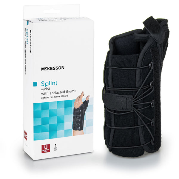 McKesson Wrist Brace with Thumb Spica Left Hand Black One Size Fits Most (1159147_EA) 1/EA