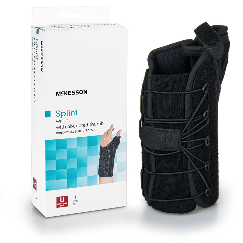 McKesson Wrist Brace with Thumb Spica Left Hand Black One Size Fits Most (1159147_EA) 1/EA
