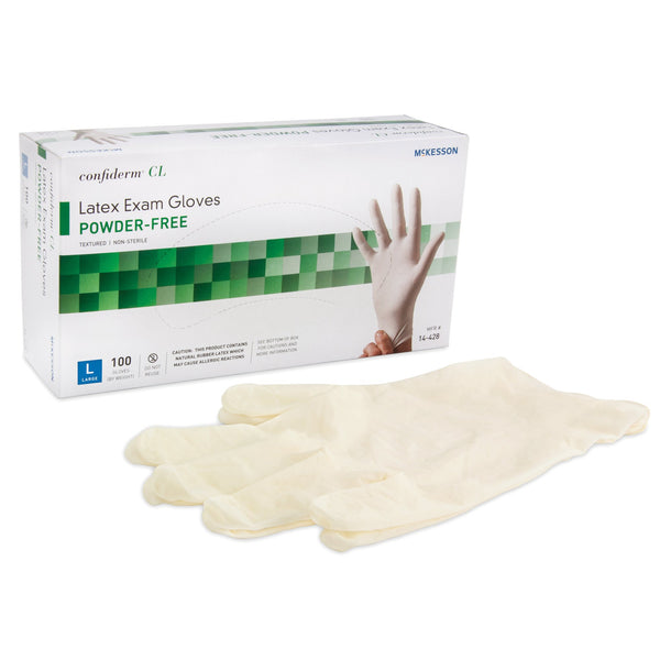 McKesson Confiderm® Exam Glove Large NonSterile Latex Standard Cuff Length Textured Fingertips Ivory Not Rated (921594_BX) 100/BX