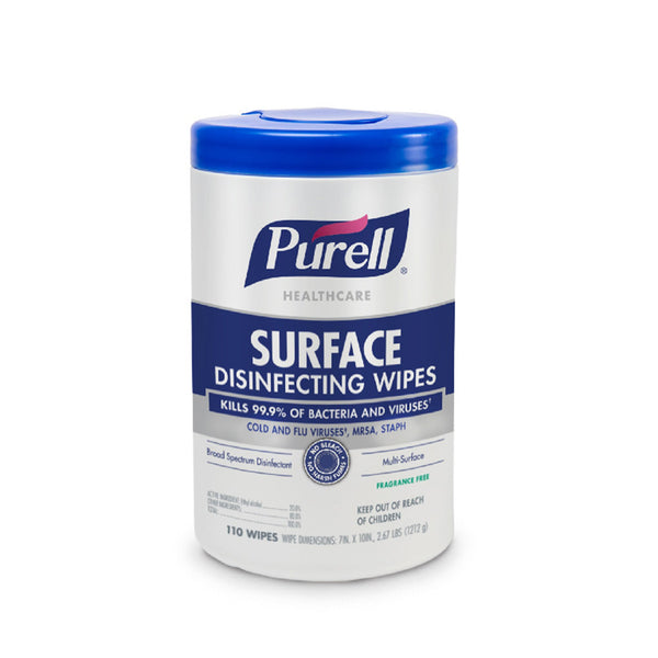Purell® Healthcare Surface Disinfectant Cleaner Premoistened Alcohol Based Manual Pull Wipe 110 Count Canister Unscented NonSterile (1194625_CT) 110/CT