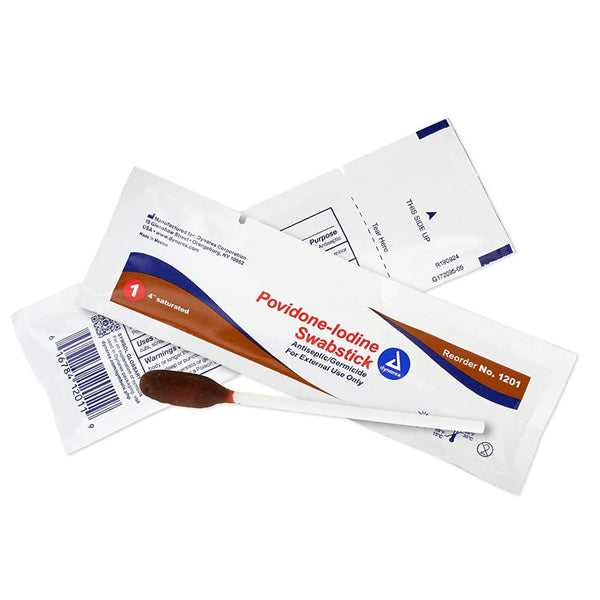 Dynarex Impregnated Swabstick 10% Strength Povidone Iodine Individual Packet NonSterile (688575_BX) 50/BX