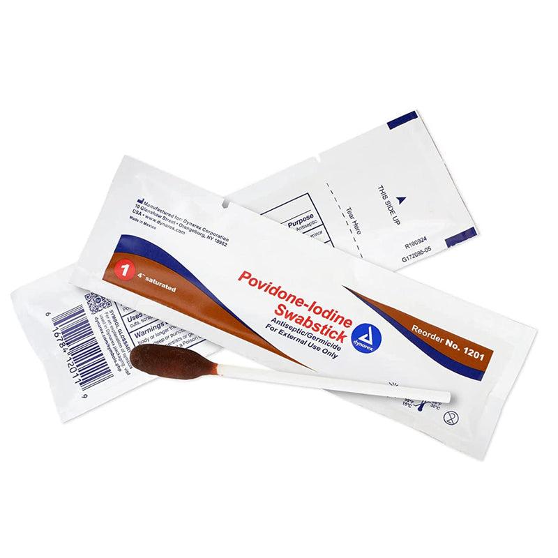Dynarex Impregnated Swabstick 10% Strength Povidone Iodine Individual Packet NonSterile (688575_BX) 50/BX