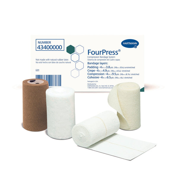 FourPress® 4 Layer Compression Bandage System Multiple Sizes Self-adherent / Tape Closure Tan / White NonSterile 30 to 40 mmHg (1235801_KT) 1/KT