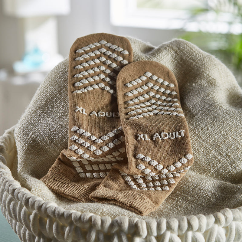 McKesson Slipper Socks Unisex Adult X-Large Single Tread Single Patient Use Tan (1038460_CS) 48/CS