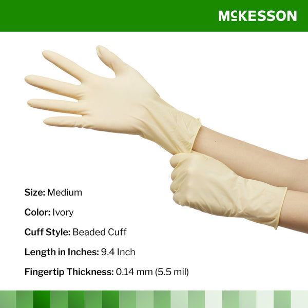 McKesson Confiderm® Exam Glove Medium NonSterile Latex Standard Cuff Length Smooth Ivory Not Rated (354436_BX) 100/BX