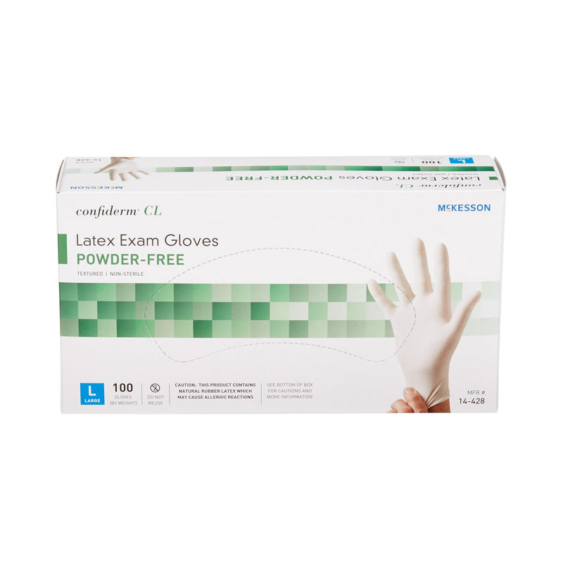 McKesson Confiderm® Exam Glove Large NonSterile Latex Standard Cuff Length Textured Fingertips Ivory Not Rated (921594_BX) 100/BX