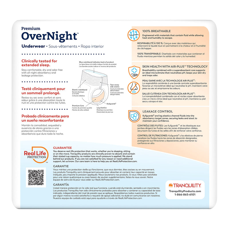 Tranquility® Premium OverNight™ Unisex Adult Absorbent Underwear Pull On with Tear Away Seams 2X-Large Disposable Heavy Absorbency (813408_CS) 48/CS