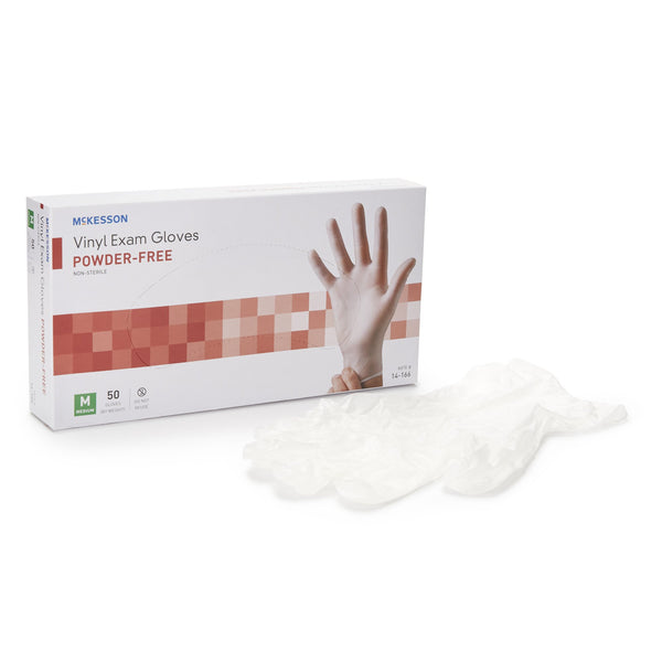 McKesson Confiderm® Exam Glove Medium NonSterile Vinyl Standard Cuff Length Smooth Clear Not Rated (871023_BX) 50/BX