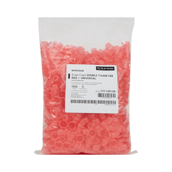 McKesson Tube Closure Polyethylene Snap Cap Red 12 mm / 13 mm / 16 mm (Universal) Fits Most 12mm, 13mm and 16mm Evacuated Glass Blood Collection Tubes and Plastic Test Tubes NonSterile (1082095_BG) 1000/BG