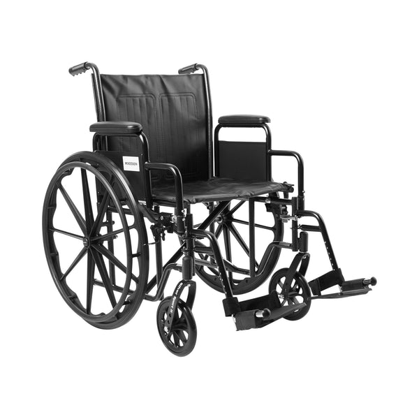 McKesson Wheelchair Dual Axle Desk Length Arm Swing-Away Footrest Black Upholstery 20 Inch Seat Width Adult 350 lbs. Weight Capacity (1065278_EA) 1/EA