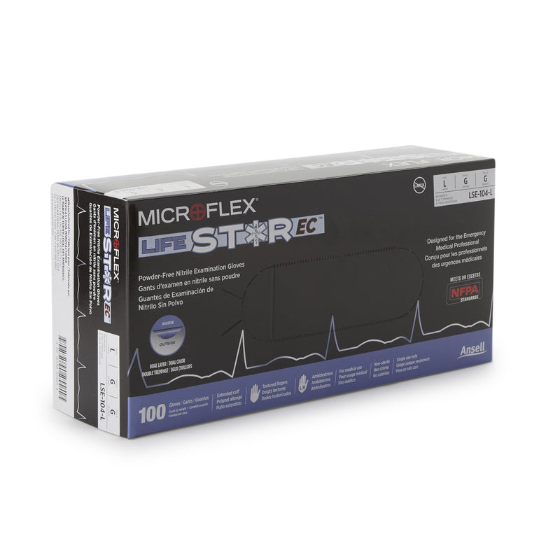 LifeStar™ EC Exam Glove Large NonSterile Nitrile Extended Cuff Length Textured Fingertips White / Blue Fentanyl Tested (1086858_CS) 1000/CS