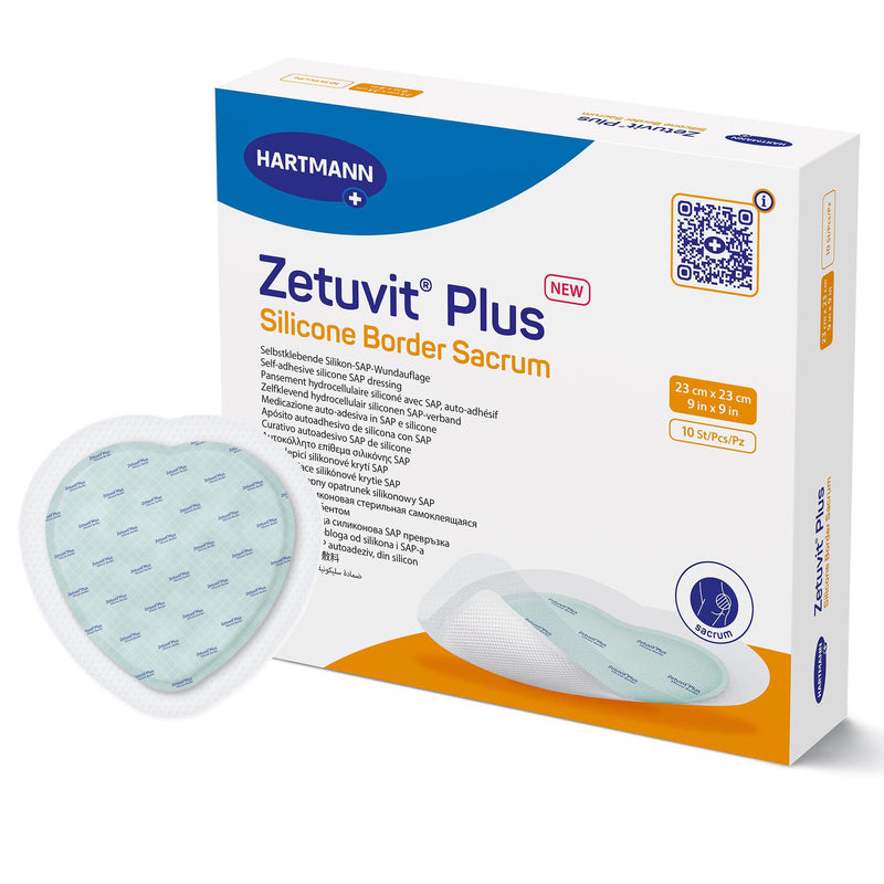 Zetuvit® Plus Silicone Border Super Absorbent Dressing Silicone Adhesive 9 X 9 Inch Sacral (1235832_EA) 1/EA