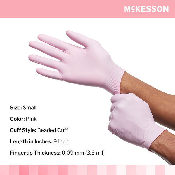 McKesson Pink Nitrile® Exam Glove Small NonSterile Nitrile Standard Cuff Length Textured Fingertips Pink Not Rated (1065401_BX) 250/BX