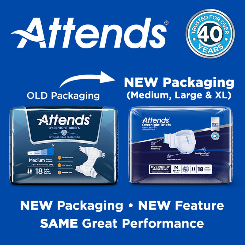 Attends® Overnight Unisex Adult Incontinence Brief X-Large Disposable Heavy Absorbency (1078992_CS) 56/CS