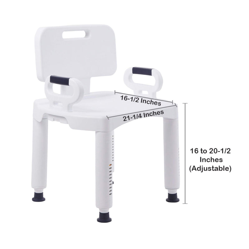 McKesson Bath Bench Removable Arms Plastic Frame Removable Backrest 21-1/4 Inch Seat Width 350 lbs. Weight Capacity (1065204_CS) 4/CS