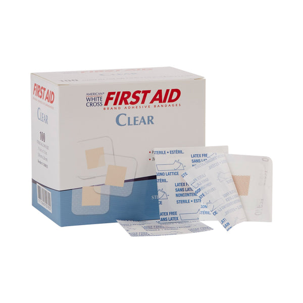 American® White Cross Adhesive Spot Bandage 1-1/2 X 1-1/2 Inch Plastic Square Sheer Sterile (869575_CS) 12/CS