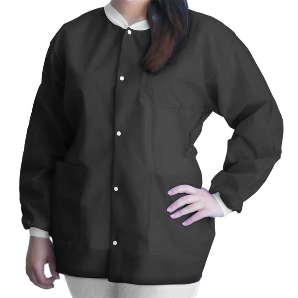 FitMe™ Lab Jacket Black 2X-Large Hip Length 3-Layer SMS Disposable (1194403_BG) 10/BG