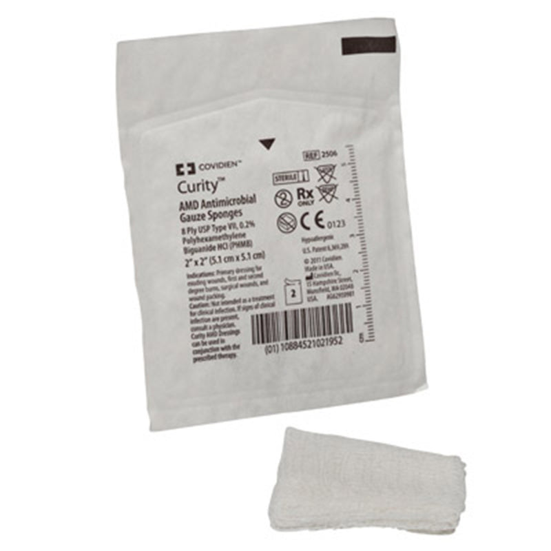 Curity™ AMD™ Antibacterial Gauze Sponge 2 X 2 Inch 8-Ply Sterile 2 per Pack (513048_PK) 1/PK