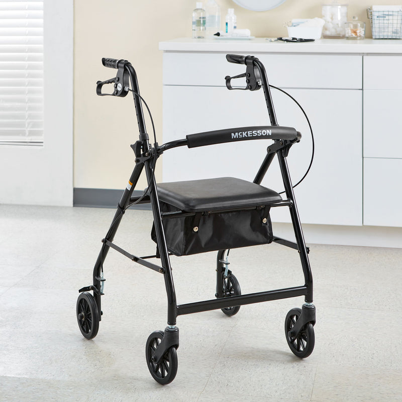 McKesson 4 Wheel Rollator Black Adjustable Height / Folding Aluminum Frame (1065266_EA) 1/EA