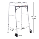 McKesson Dual Release Folding Walker with Wheels Adjustable Height Aluminum Frame 350 lbs. Weight Capacity 32 to 39 Inch Height (1076176_EA) 1/EA