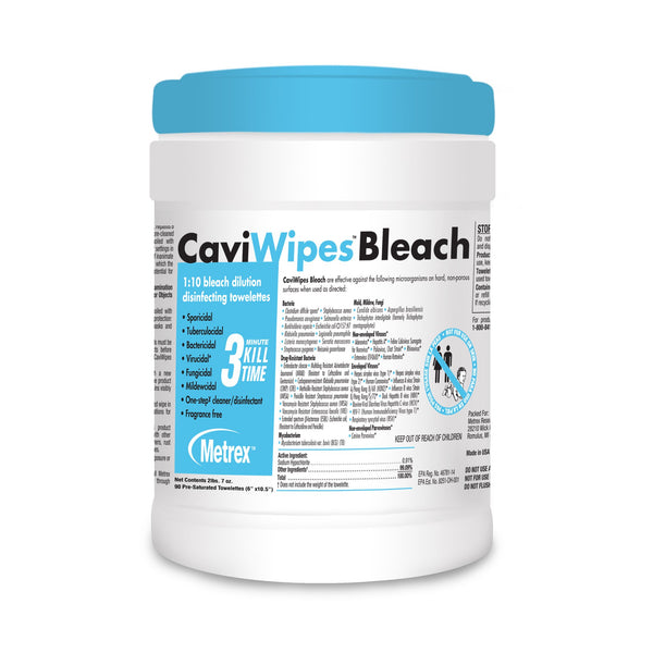 CaviWipes™ Bleach Surface Disinfectant Cleaner Premoistened Manual Pull Wipe 90 Count Canister Bleach Scent NonSterile (1079899_EA) 1/EA