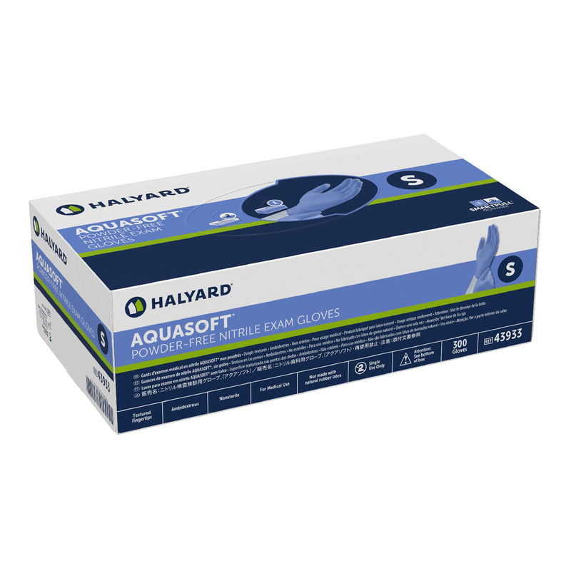 Aquasoft® Exam Glove Small NonSterile Nitrile Standard Cuff Length Textured Fingertips Blue Chemo Tested (975529_BX) 300/BX