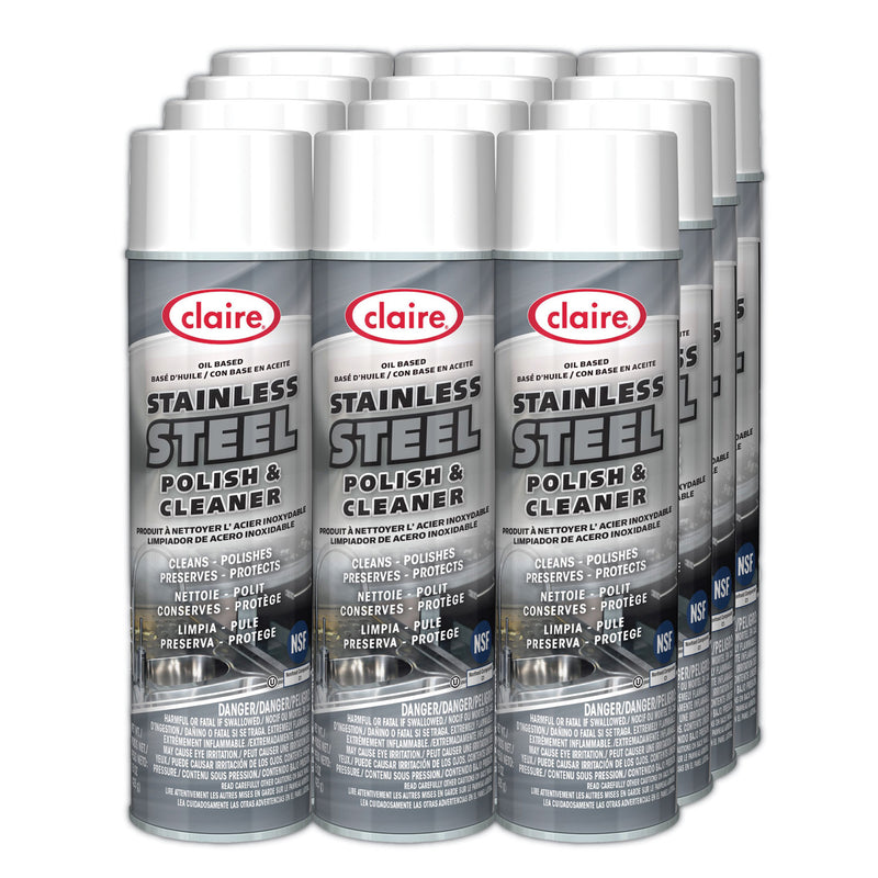 Claire Stainless Steel Polish and Cleaner, Lemon Scent, 15 oz Aerosol Spray (CGC841EA) Each