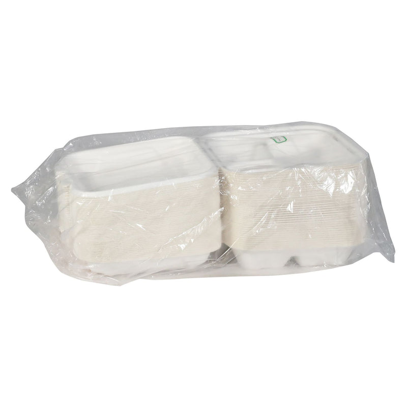 Pactiv Evergreen EarthChoice PFAS Free Compostable Hinged Lid Container, 3-Compartment, 8 x 8 x 3, Natural, Sugarcane, 150/Carton (PCTYMCH0803PFFR) Case of 150