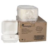 Pactiv Evergreen EarthChoice PFAS Free Compostable Hinged Lid Container, 3-Compartment, 8 x 8 x 3, Natural, Sugarcane, 150/Carton (PCTYMCH0803PFFR) Case of 150