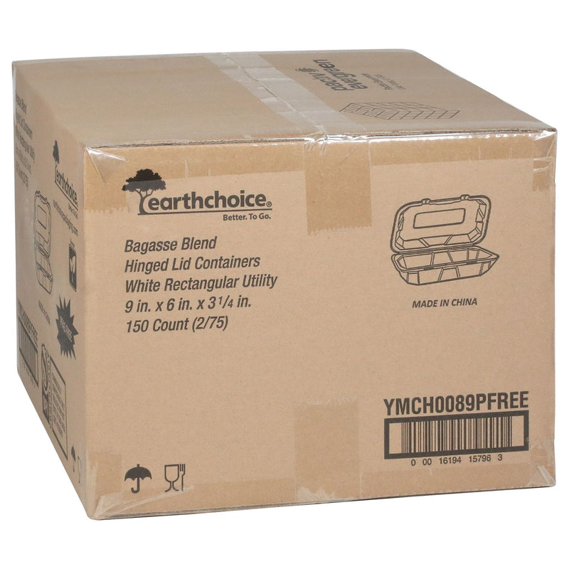 Pactiv Evergreen EarthChoice PFAS Free Compostable Hinged Lid Container, 9 x 6 x 3, Natural, Sugarcane, 150/Carton (PCTYMCH0089PFFR) Case of 150