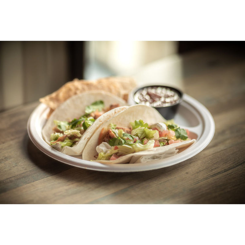 Pactiv Evergreen EarthChoice PFAS Free Compostable Dinnerware, 3-Compartment Plate, 10.25" dia, Natural, 500/Carton (PCTMC50044PFREE) Case of 500
