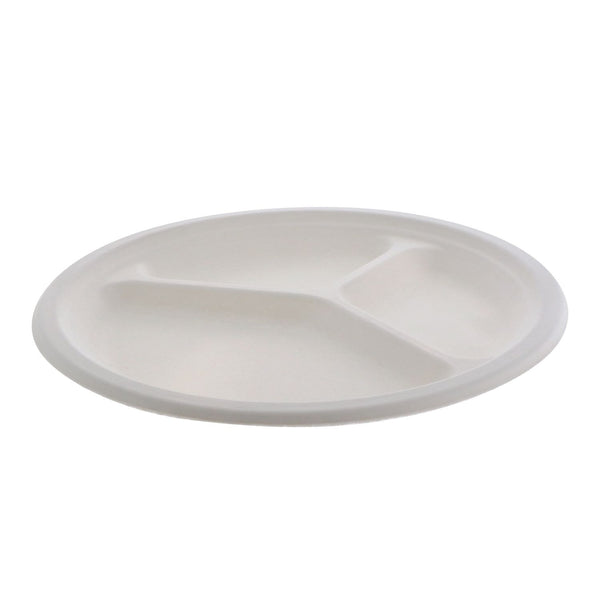 Pactiv Evergreen EarthChoice PFAS Free Compostable Dinnerware, 3-Compartment Plate, 10.25" dia, Natural, 500/Carton (PCTMC50044PFREE) Case of 500