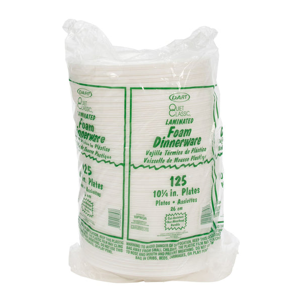 Dart Quiet Classic Laminated Foam Dinnerware, Plate, 10" dia, White, 500/Carton (DCC10PWQ) 4 Packs of 125