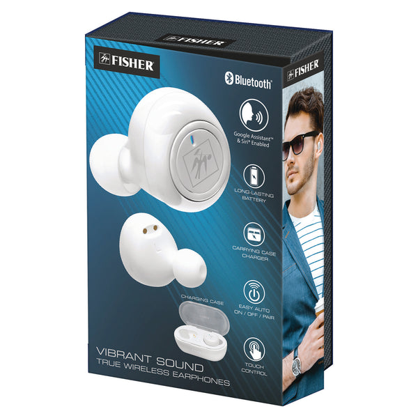 Fisher Vibrant Sound True Wireless Earphones, White (MIGFTW210W) Each