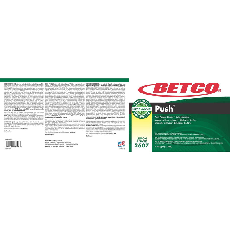 Betco® Green Earth Push Enzyme Multipurpose Cleaner, Lemon and Sage Scent, 1 gal Bottle, 4/Carton (BET26070400) Case of 4