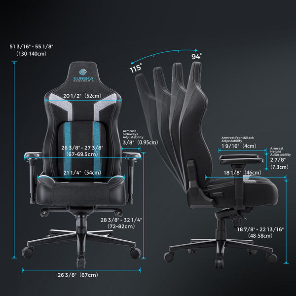 Eureka Ergonomic® Python II Ergonomic Chair, Supports up to 300 lb, 18.88" to 22.83" Seat Height, Black Fabric Seat, Black/Blue Fabric Back (EKAGC08BU) Each