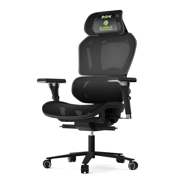 Eureka Ergonomic® Typhon Hybrid Chair, Supports Up to 220 lb, 18.5" to 22.05" Seat Height, Black Mesh Seat, Black/Green Mesh Back, Black Base (EKAGC05G) Each