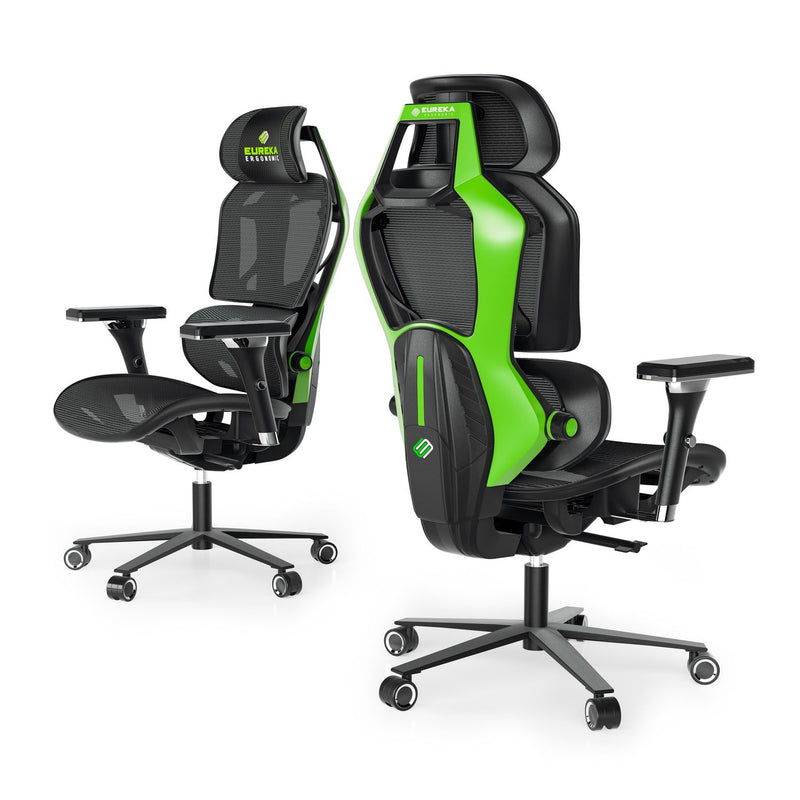 Eureka Ergonomic® Typhon Hybrid Chair, Supports Up to 220 lb, 18.5" to 22.05" Seat Height, Black Mesh Seat, Black/Green Mesh Back, Black Base (EKAGC05G) Each