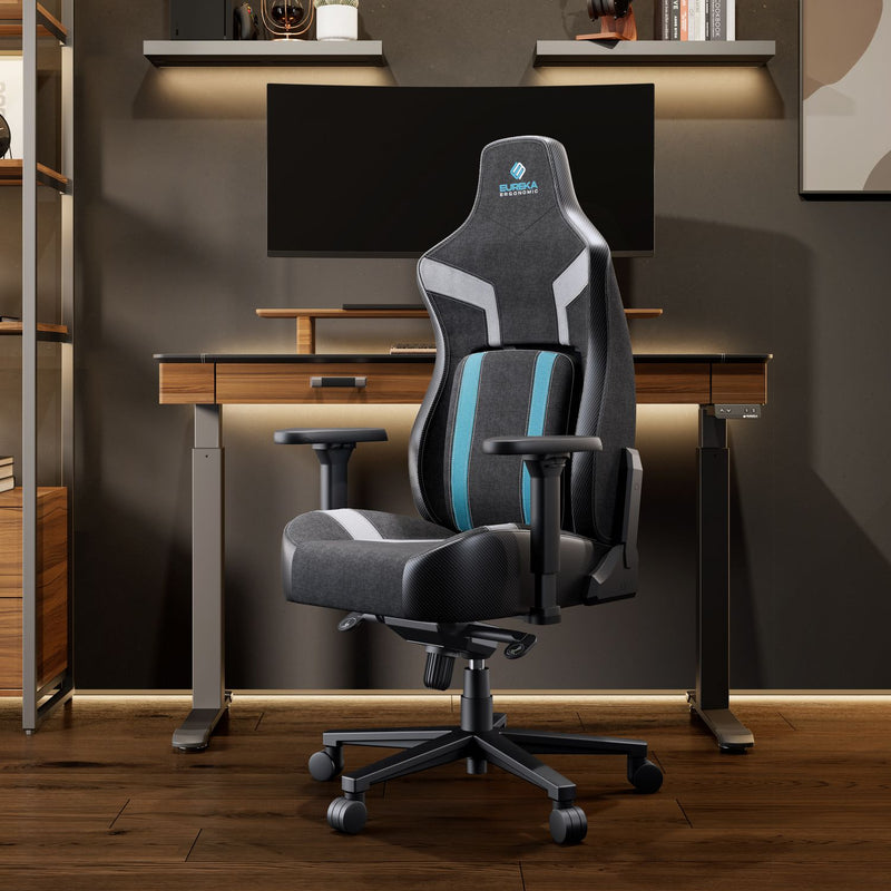 Eureka Ergonomic® Python II Ergonomic Chair, Supports up to 300 lb, 18.88" to 22.83" Seat Height, Black Fabric Seat, Black/Blue Fabric Back (EKAGC08BU) Each